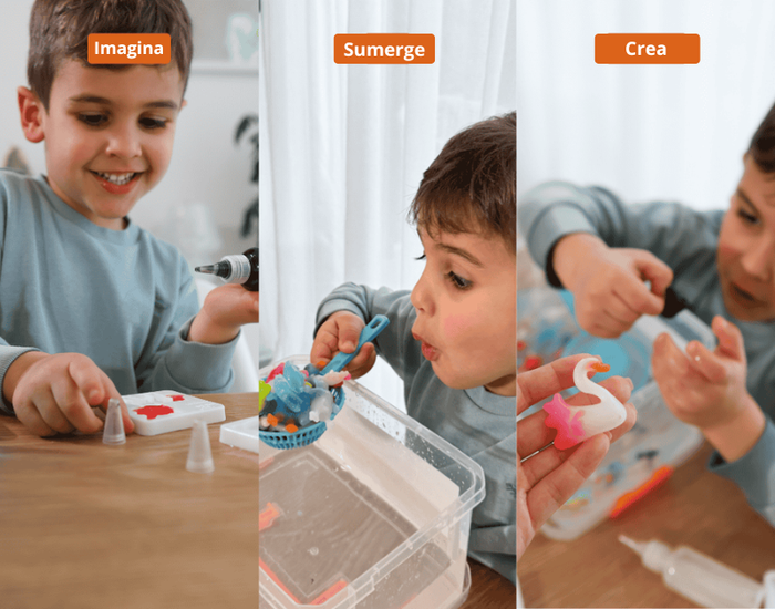 A child holding up the figure they just made